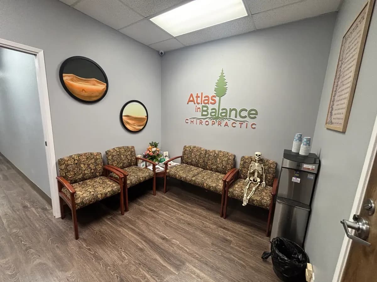 The Atlas in Balance Chiropractic waiting room at our Vista Way office in Oceanside